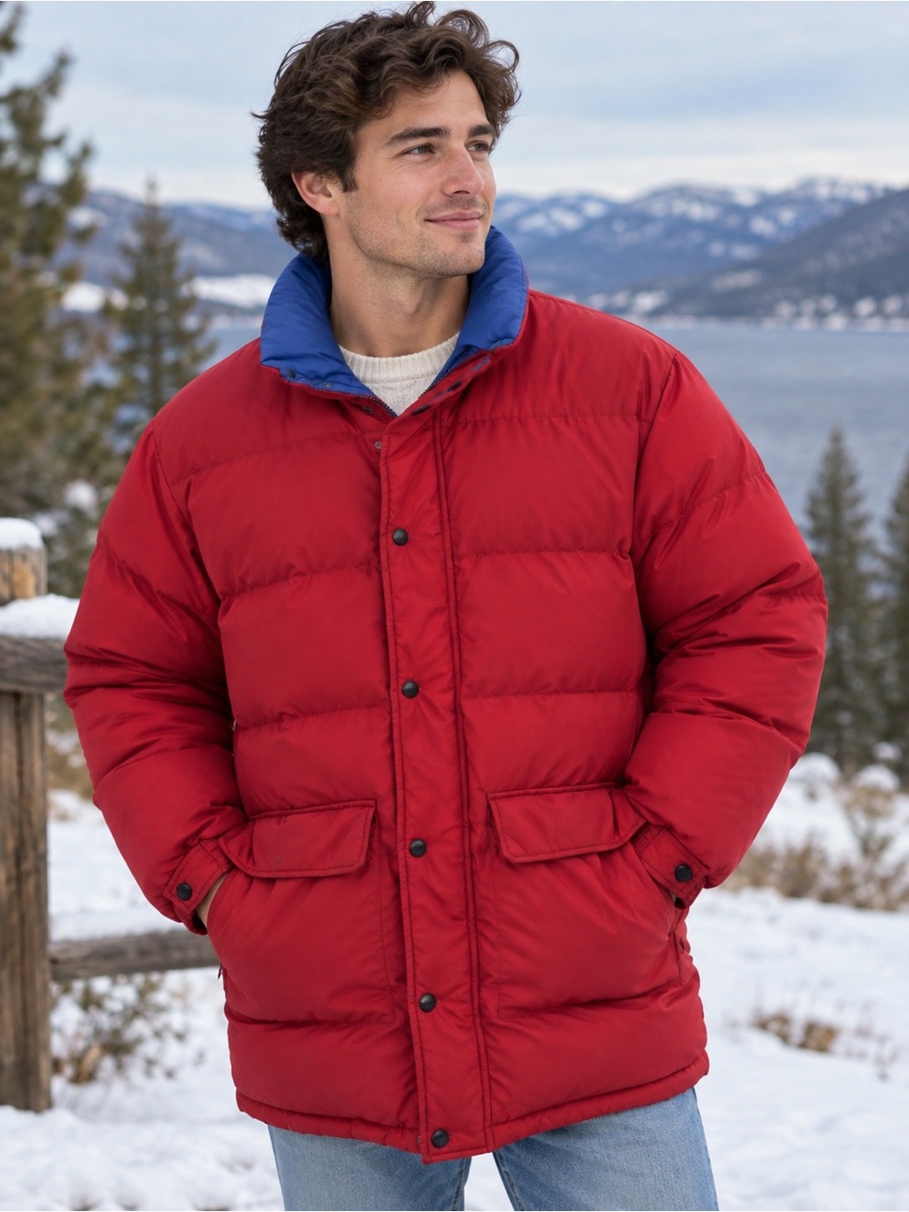 Vintage Lands’ End Men’s Medium Red Goose Down Puffer Coat